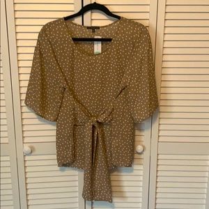 Front-Tie Polka Dot Blouse